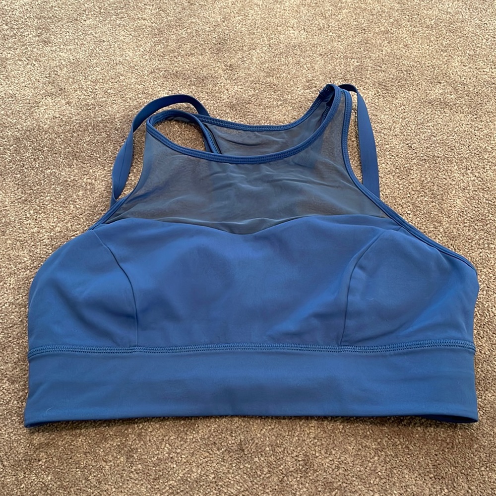 Blue Meshy Sweatheart Neckline Lululemon Sports Bra, Size 10